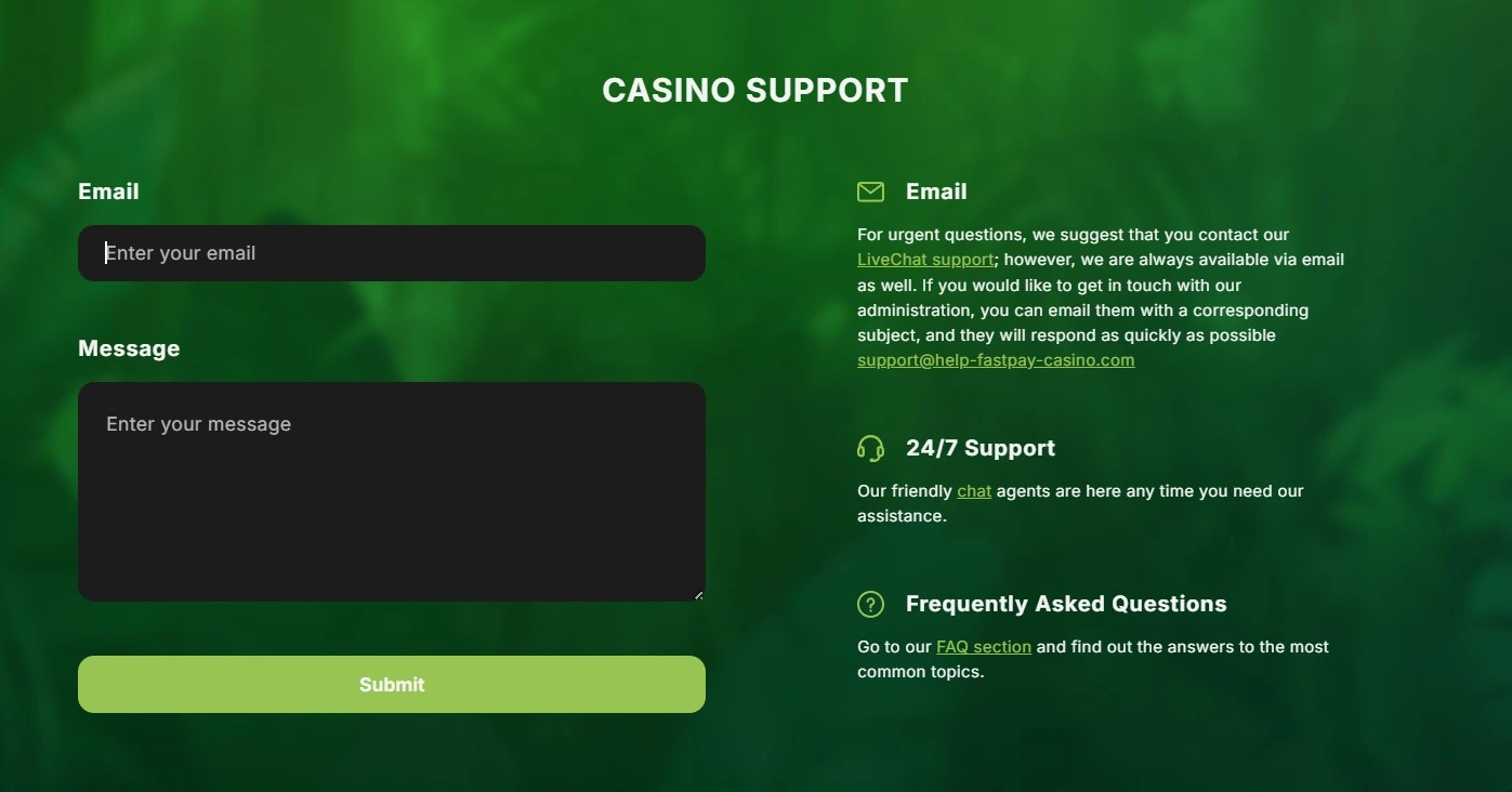 casino Fastpay Casino AU FastPay Casino customer support contact page